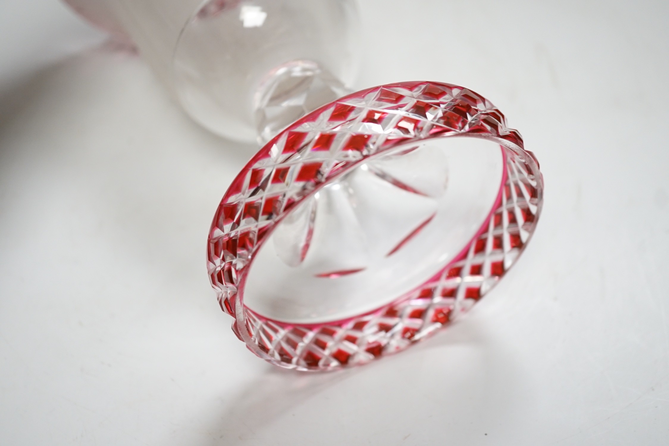 A late 19th century frosted and ruby flashed cut glass vase, 27.5cm